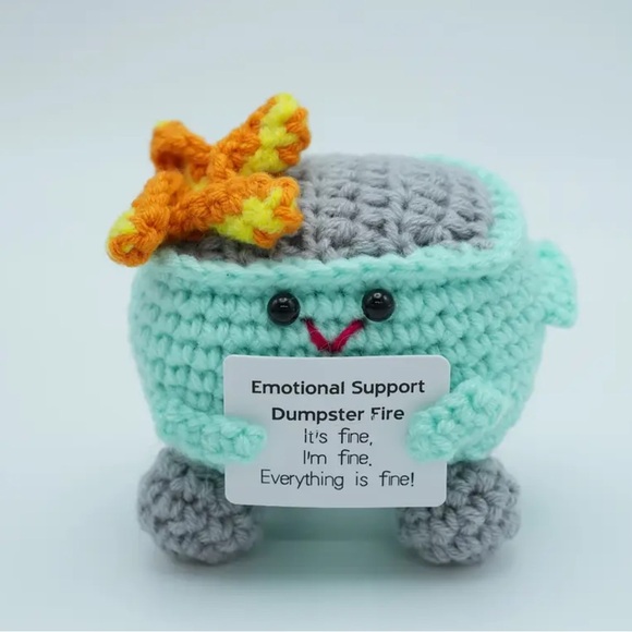 Accessories - NEW Emotional Support Crochet Dumpster Fire - Cyan